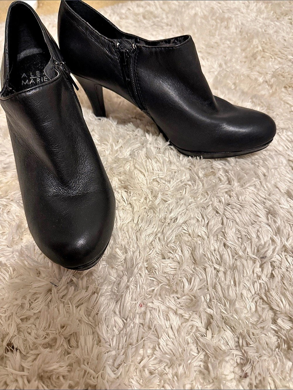 Alex Marie Black Leather Ankle Booties Heels